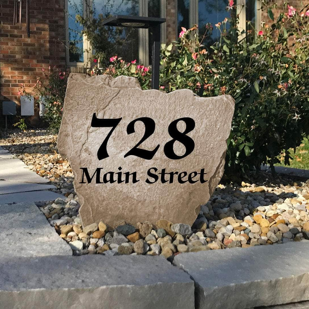 Sophisticated custom address stone designed to elevate your property's appearance with elegant engraved house numbers and lasting outdoor durability.