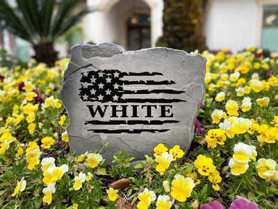 Engraved American flag name stone for garden and yard decoration