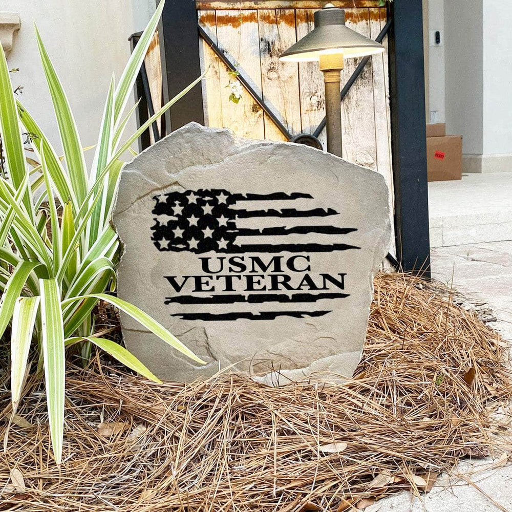 Patriotic Veteran Flag landscape plaque celebrating military service with an elegant outdoor accent for gardens, walkways, and front yards.