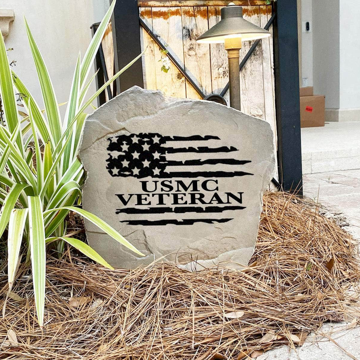 Patriotic Veteran Flag landscape plaque celebrating military service with an elegant outdoor accent for gardens, walkways, and front yards.