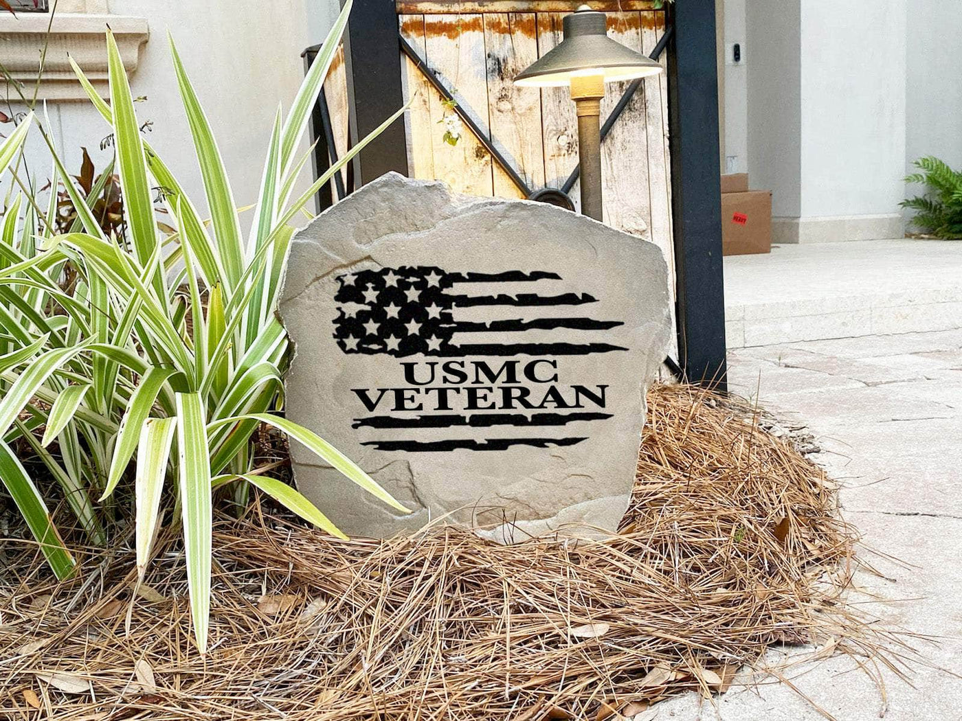 Durable engraved Veteran Flag Stone for garden or yard display