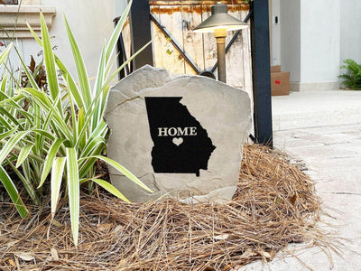 Outdoor decorative stone featuring state outline
