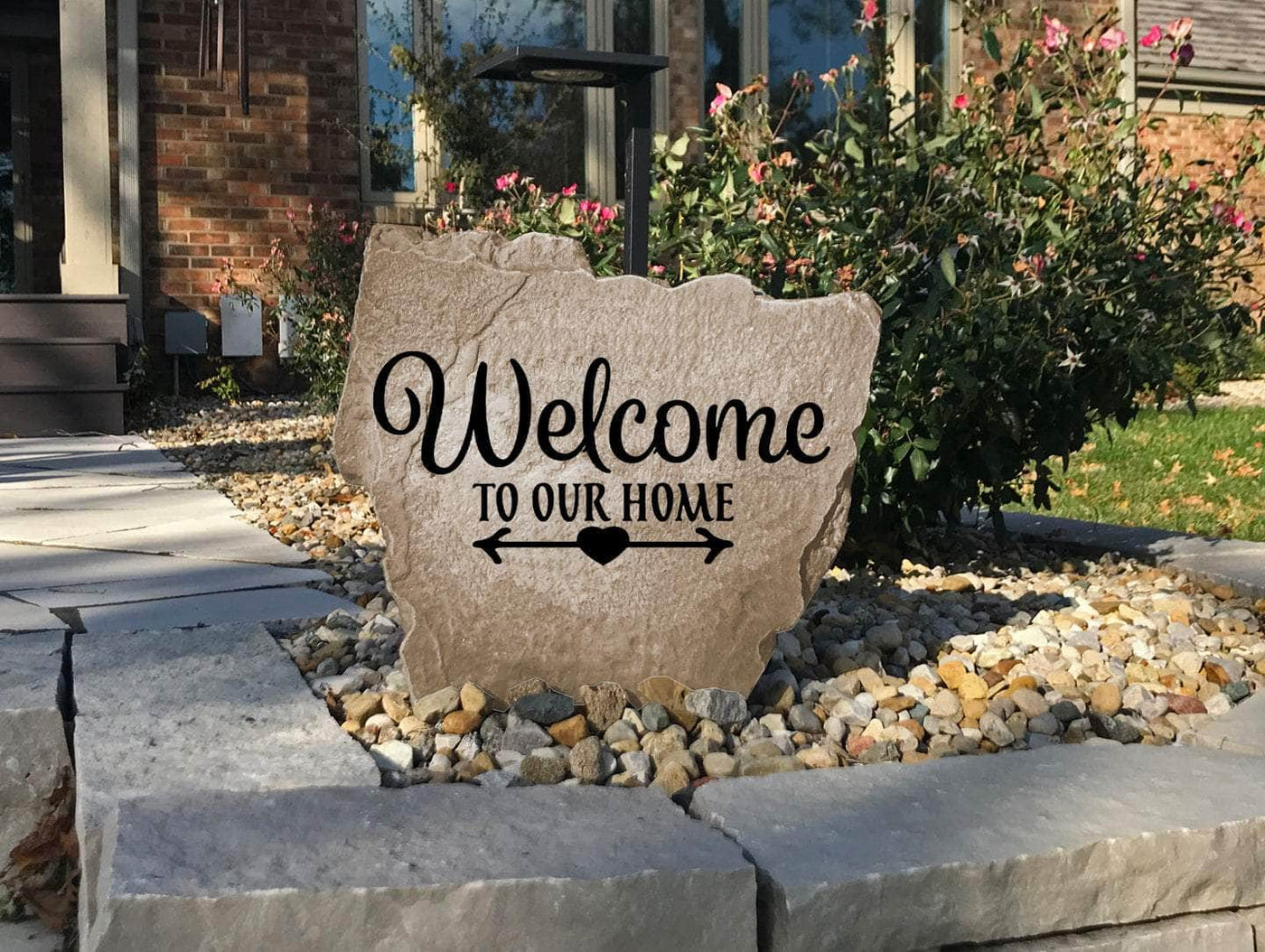 Custom engraved Welcome To Our Home stone, ideal for housewarming gifts