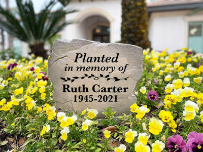 Personalized planted in memory rock for outdoor landscaping