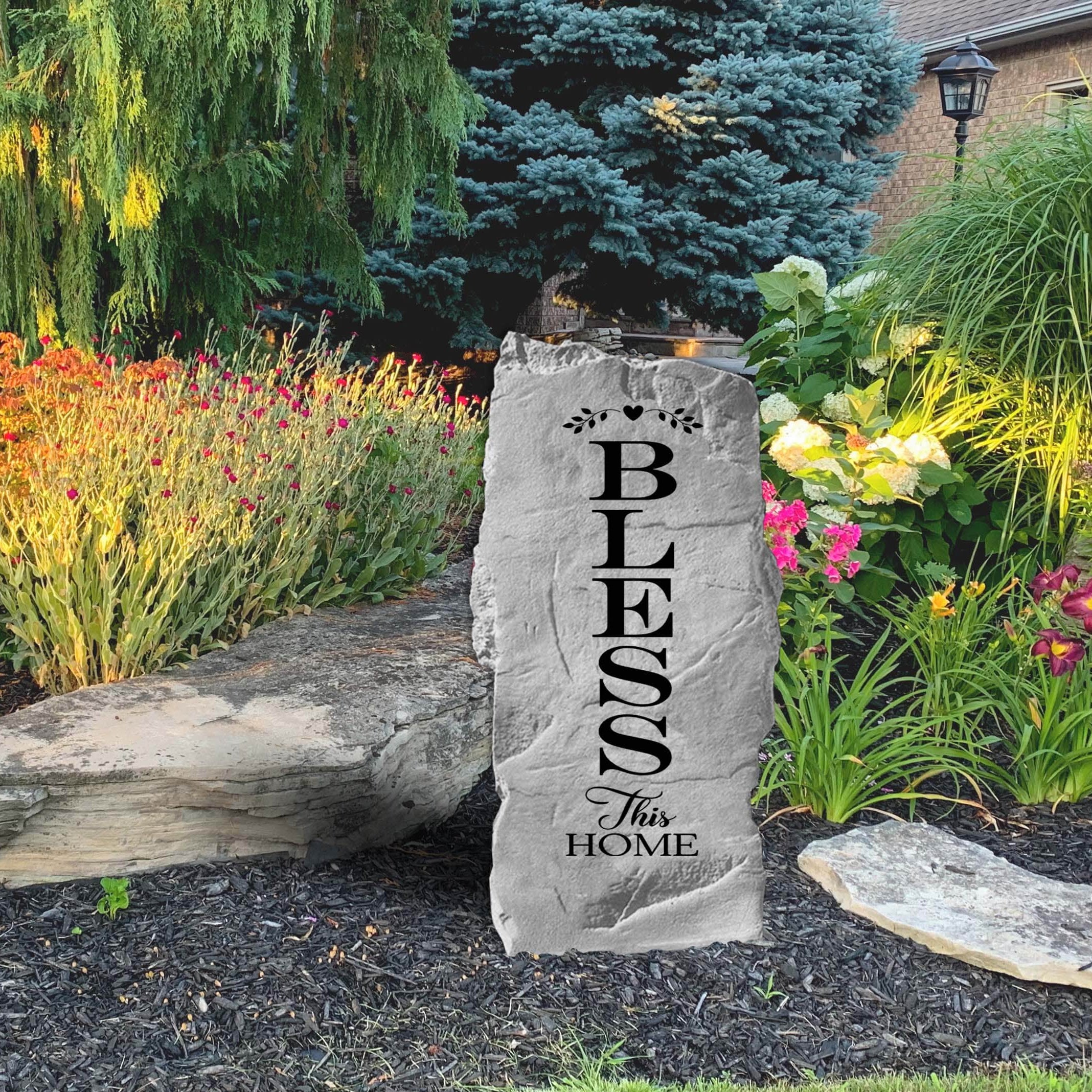 Decorative Bless This Home landscape stone designed to create a warm and inviting atmosphere for porches, patios, gardens, and walkways.
