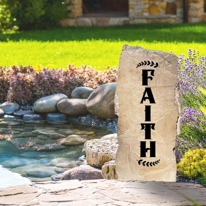 Decorative Faith outdoor stone designed to enhance gardens, walkways, patios, and prayer spaces with elegant engraved craftsmanship.