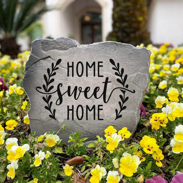 Weather-resistant Home Sweet Home monument bringing cozy farmhouse-inspired character and lasting beauty to residential landscapes year-round.