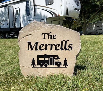 Engraved RV stone marker, perfect for campsites, driveways, or landscaping.