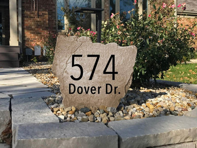 Decorative modern address stone sign for front yard or porch