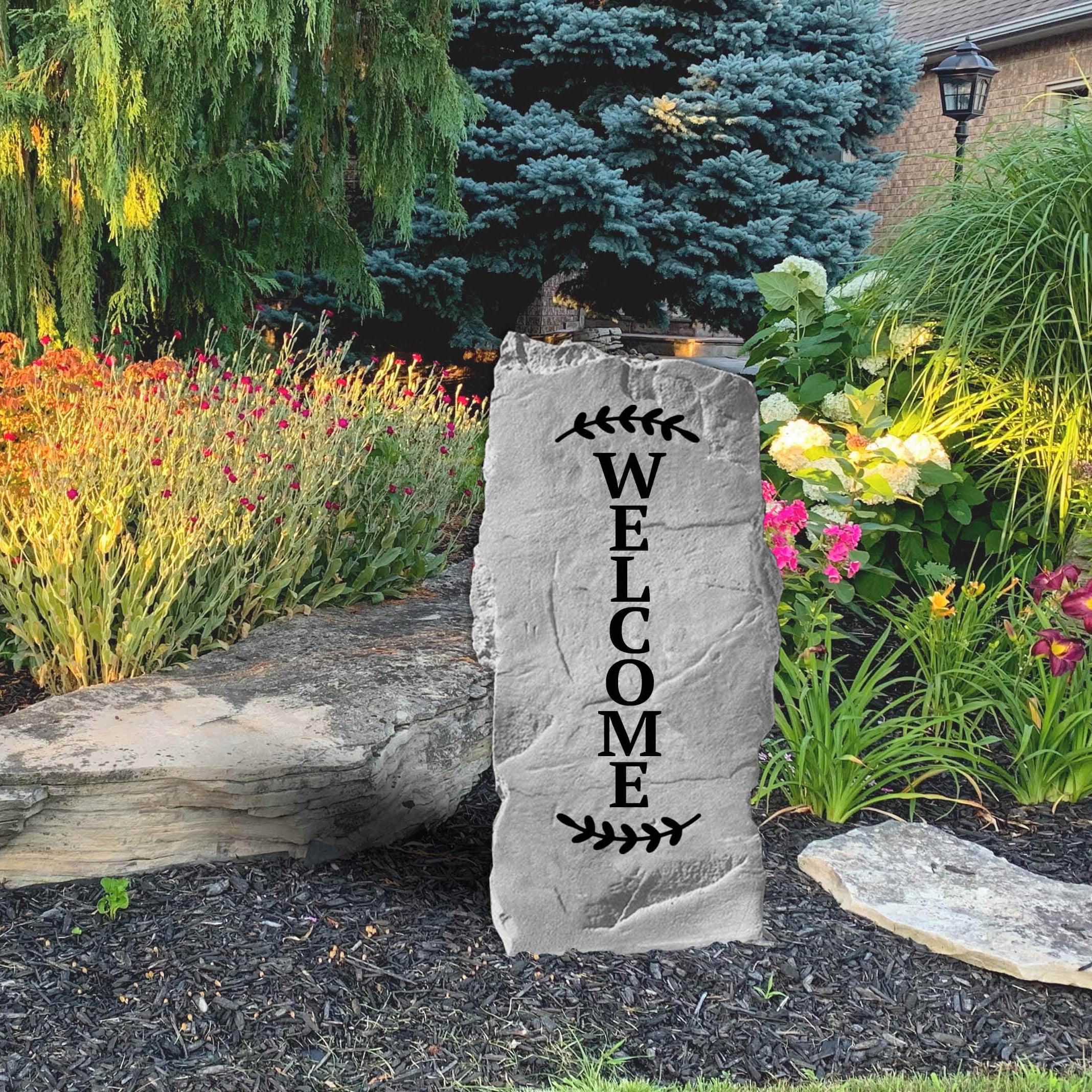 Weather-resistant vertical welcome monument built to greet family and guests with lasting beauty in every season.