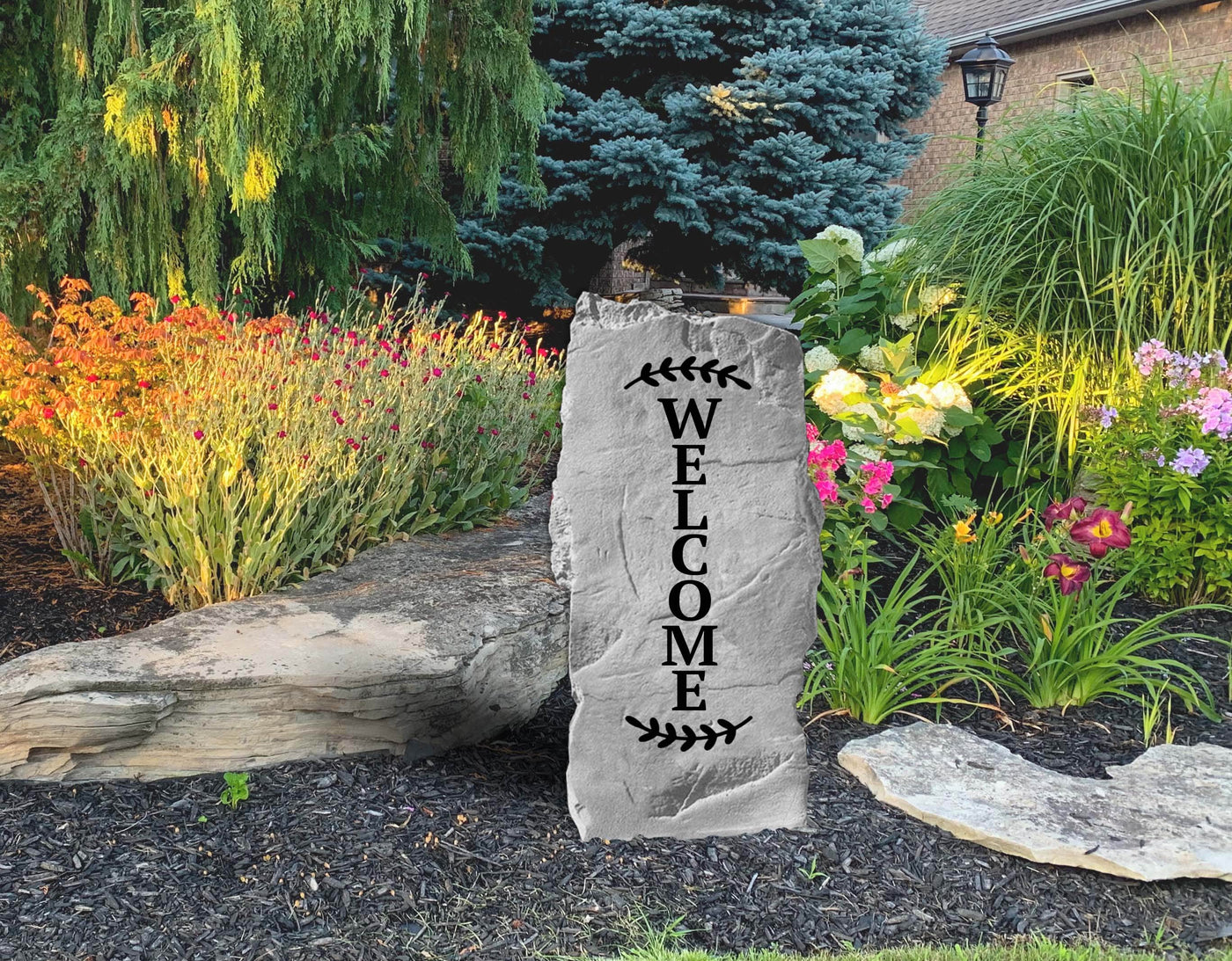 Decorative outdoor vertical welcome stone for front porch charm