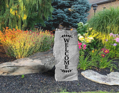 Decorative outdoor vertical welcome stone for front porch charm